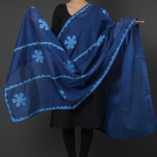 Blue Lilly Handcrafted Applique Work Cotton Dupatta