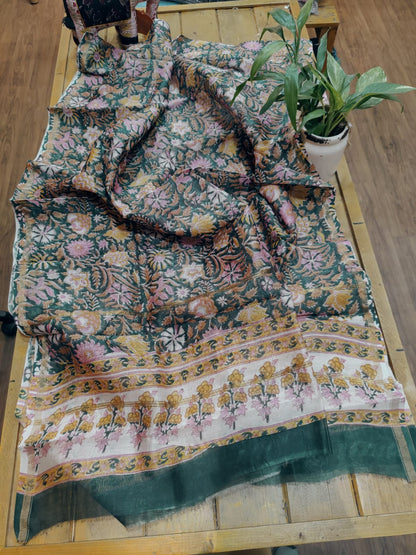 Block Print Chanderi Silk Dupatta - Desi Weaves