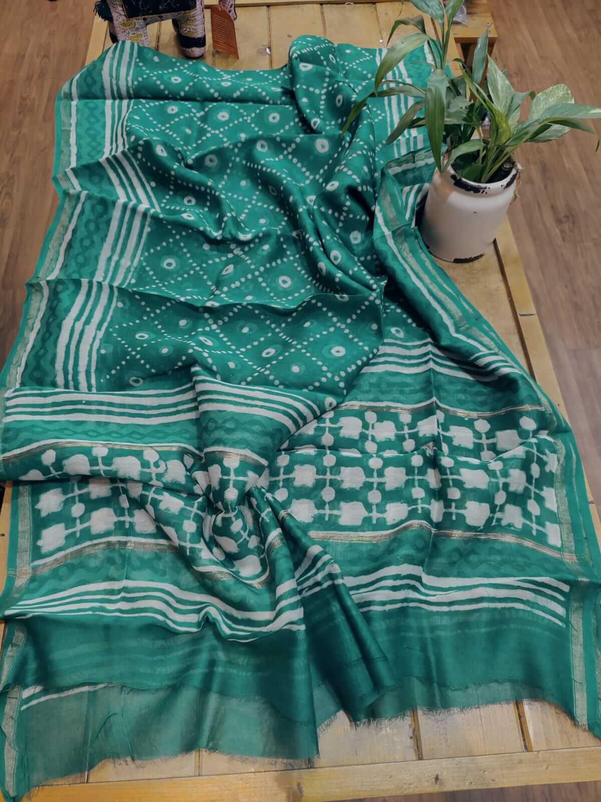 Block Print Chanderi Silk Dupatta - Desi Weaves