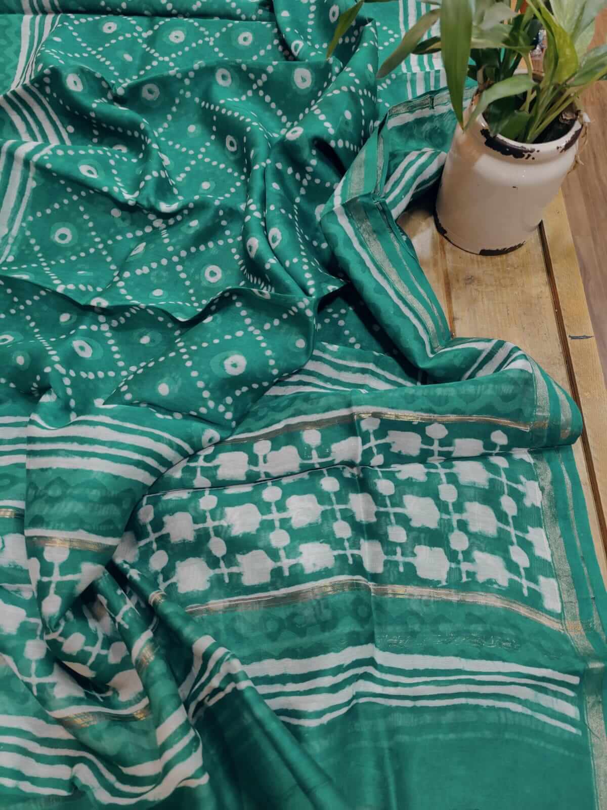 Malhar Sanganeri Block Print Chanderi Silk Dupatta