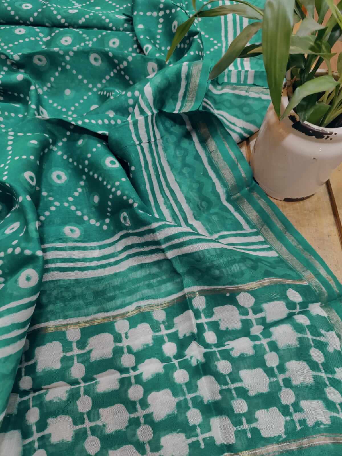 Malhar Sanganeri Block Print Chanderi Silk Dupatta