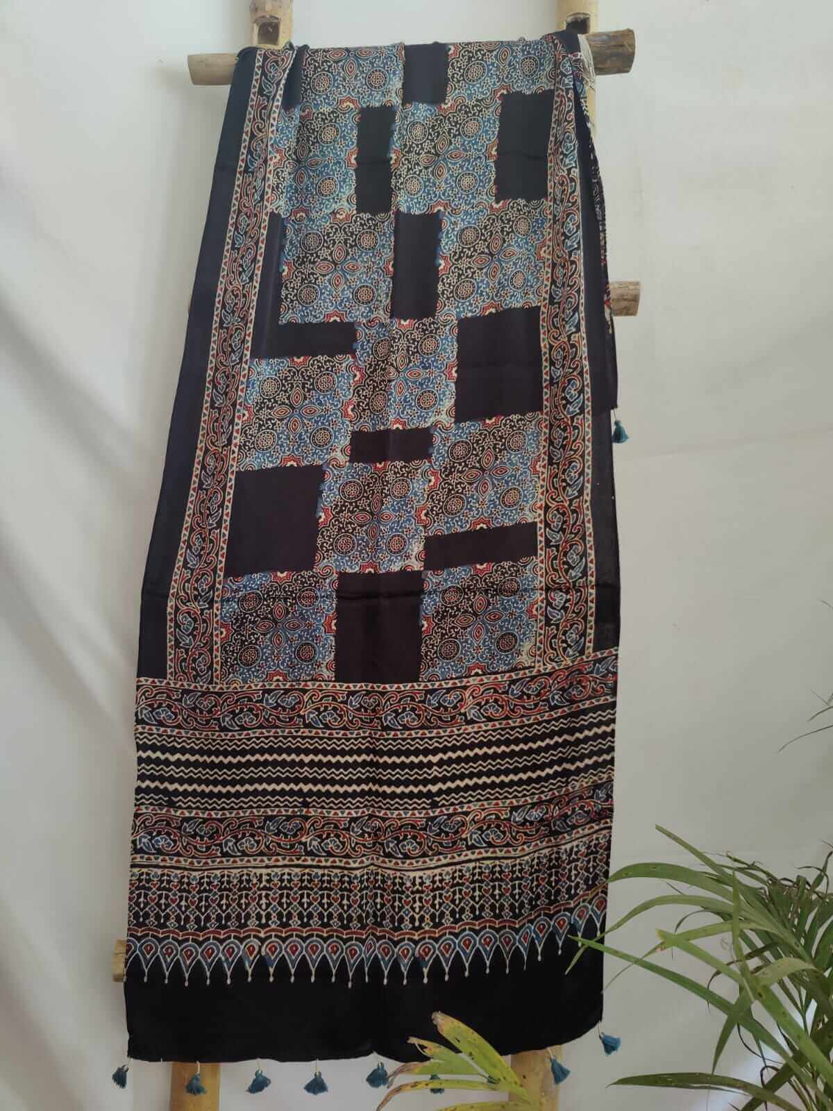 Sindhu Handcrafted Ajrakh Block Print Modal Silk Stole