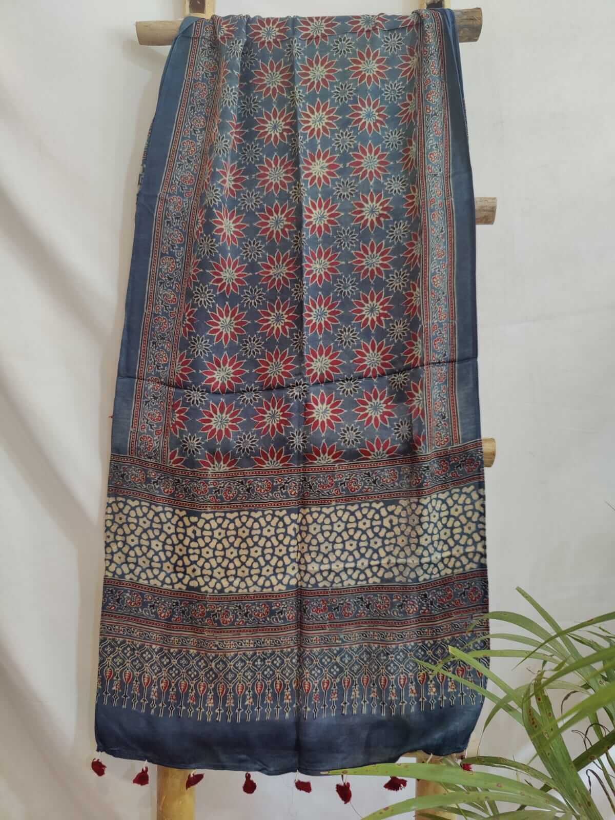 Astiva ajrakh block printed pure modal silk stole