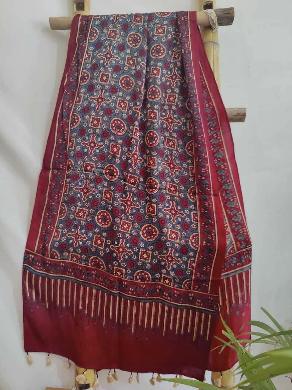 Yamuna Handcrafted Ajrakh Block Print Modal Silk Stole