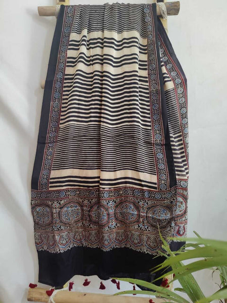 Gomti Handcrafted Ajrakh Block Print Modal Silk Stole