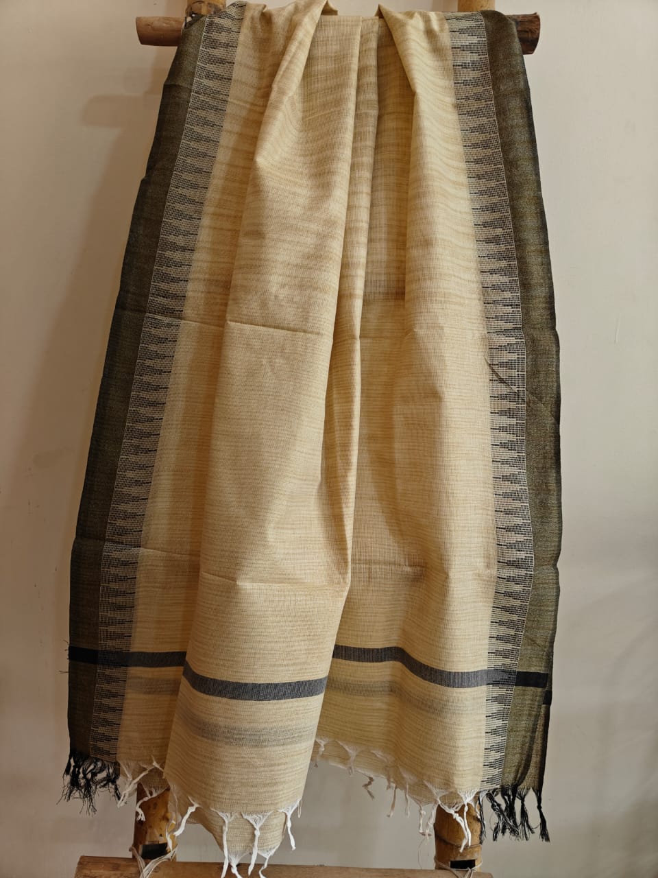 Charcoal Black Border Khadi Silk Cotton Dupatta