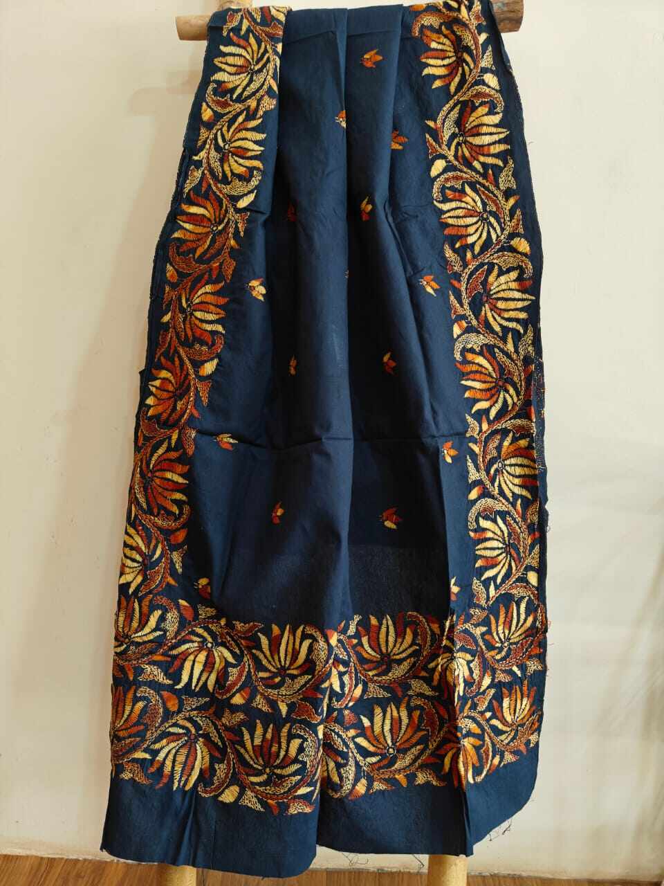 Navy Block Printed Kantha Cotton Dupatta