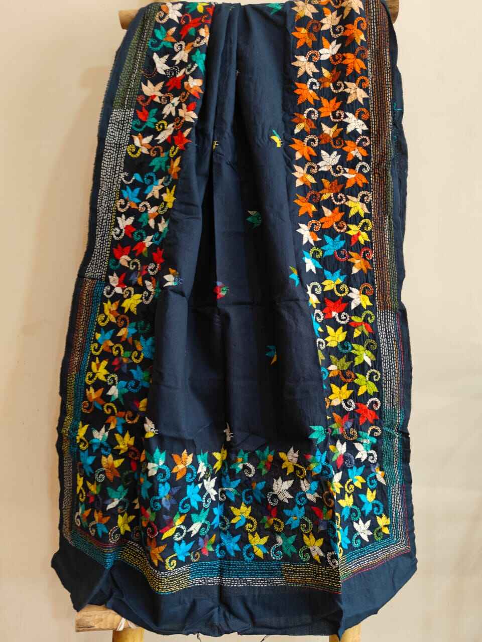 Little Flowers Pure Cotton Hand Embroidered Kantha Stitch Dupatta