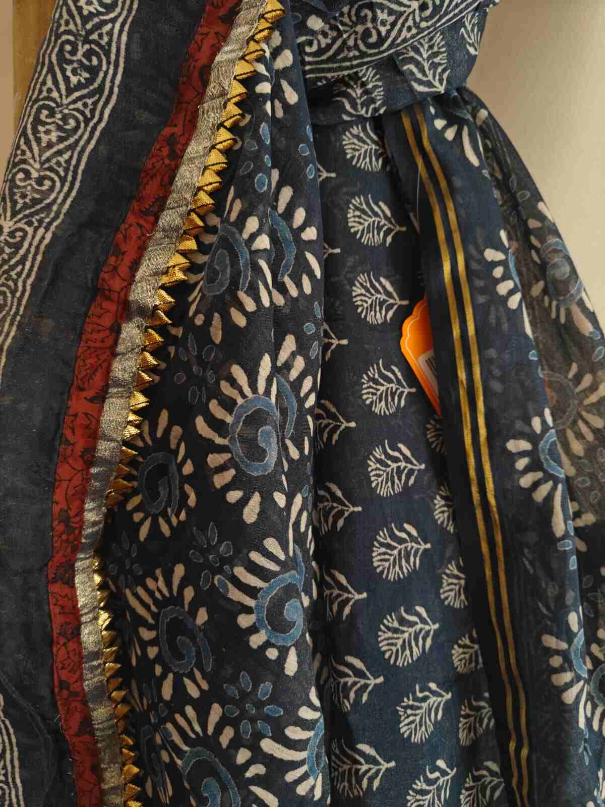 Hand Block Printed Gota Work Mull Cotton Dupatta