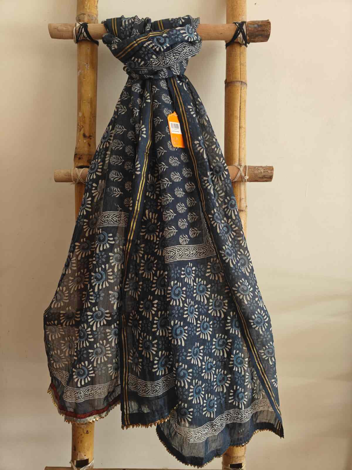 Hand Block Printed Gota Work Mull Cotton Dupatta