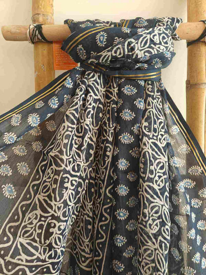 Indigo Story Hand Block Printed Mull Cotton Dupatta