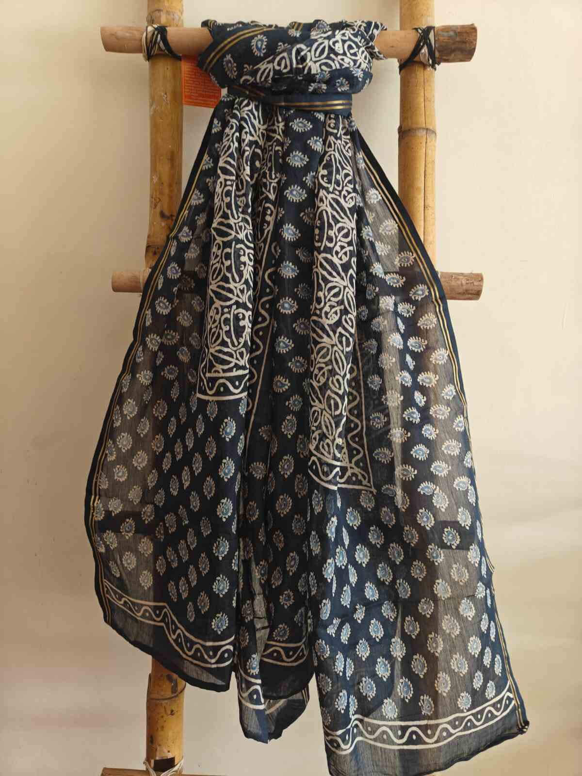 Indigo Story Hand Block Printed Mull Cotton Dupatta