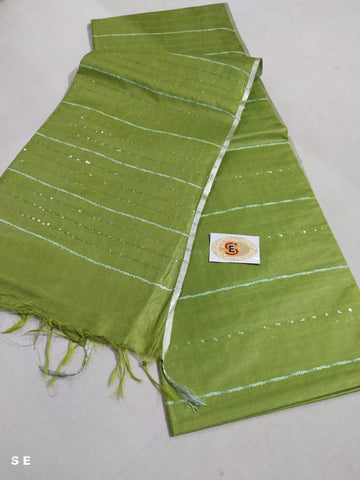 Bright Green  Semi Tussar Silk Saree With Blouse