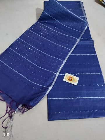 Blue Color Semi Tussar Silk Saree With Blouse
