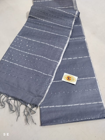 Grey Color Semi Tussar Silk Saree With Blouse