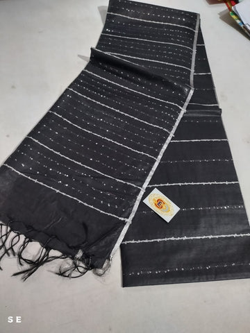 Black Color Semi Tussar Silk Saree With Blouse