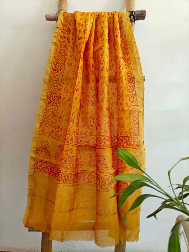 Black - Handloom Chanderi Silk Hand Batik Printed Dupatta 10