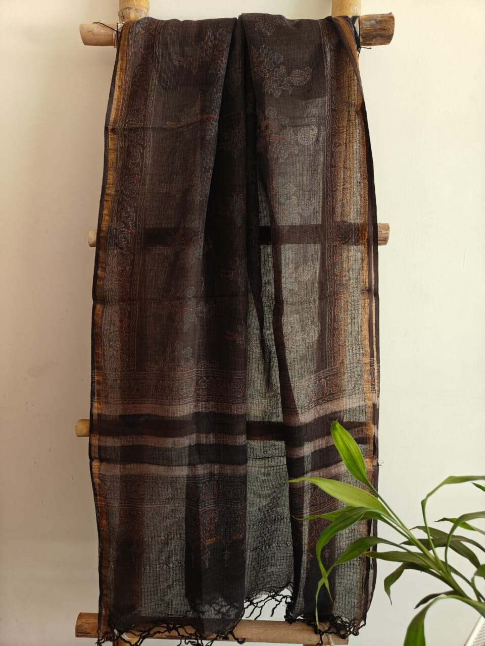 Ajrakh block print kota dupatta - Desi Weaves