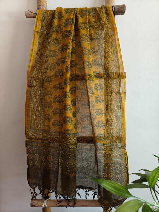 Desi Weaves Mogra Ajrakh Handcrafted Kota Doria Dupatta