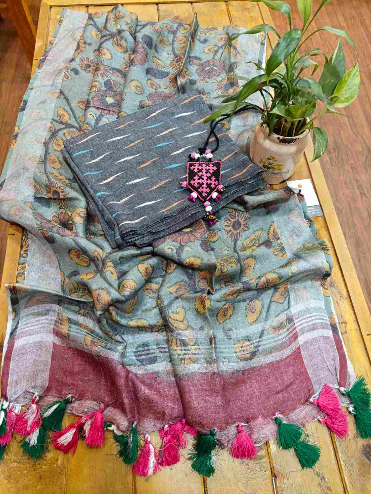 Pure Ikkat Top & Linen Dupatta - 2 Piece Set