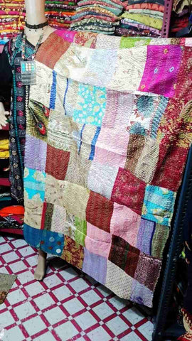 Desi Weaves Kantha Stitch Patchwork Reversible Silk Dupatta