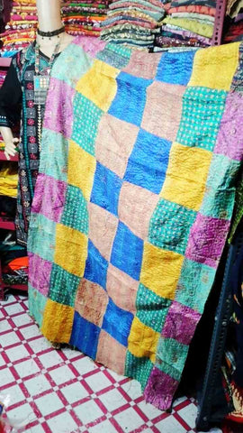 Desi Weaves Kantha Stitch Patchwork Reversible Silk Dupatta