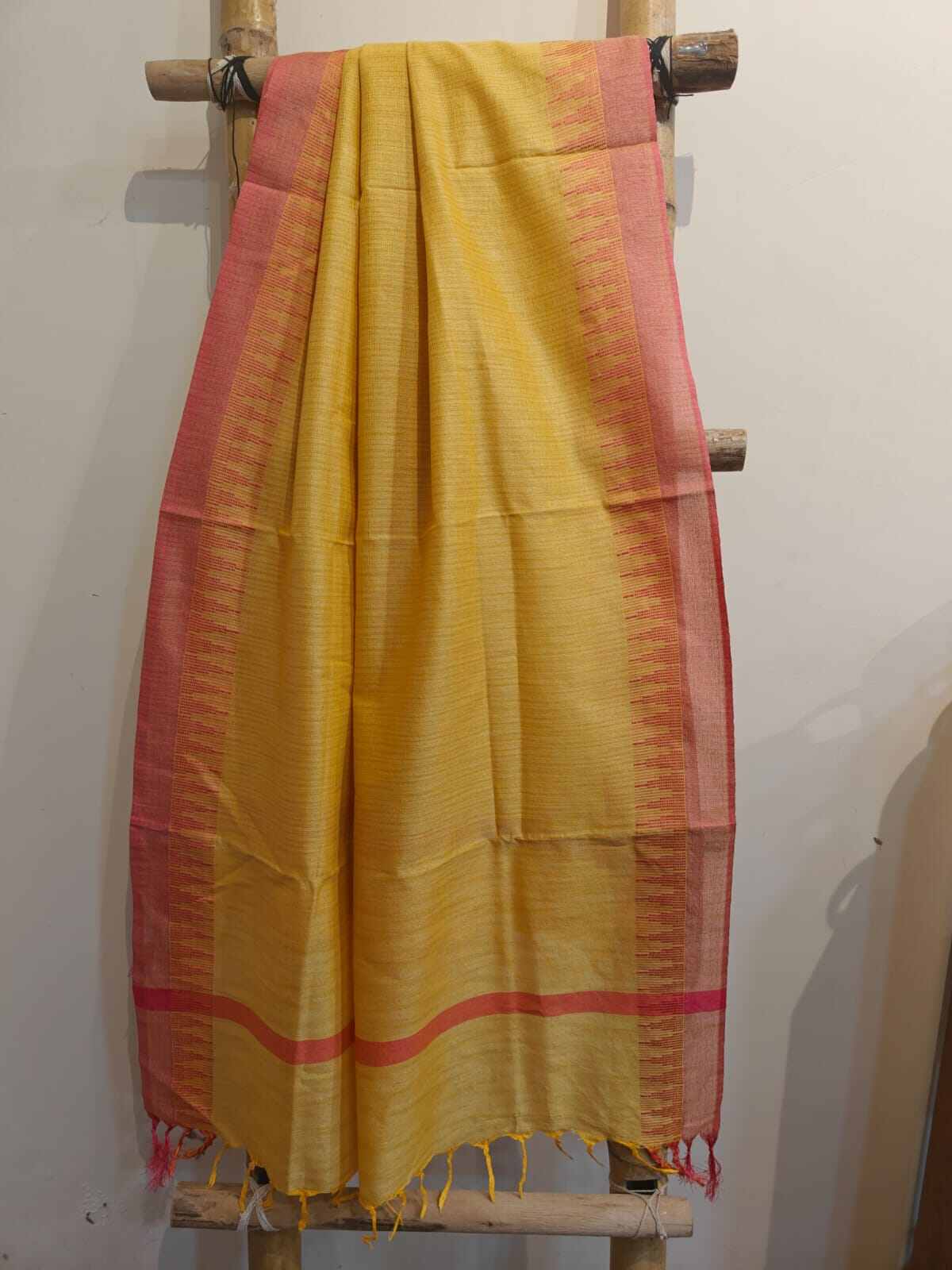 Yellow & Pink Khadi Cotton Silk Dupatta