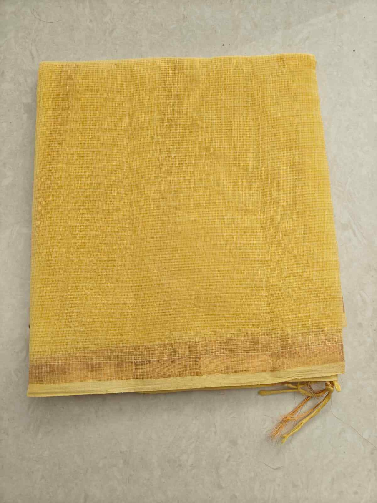 Desi Weaves Yellow Kota Cotton Zari Border Dupatta