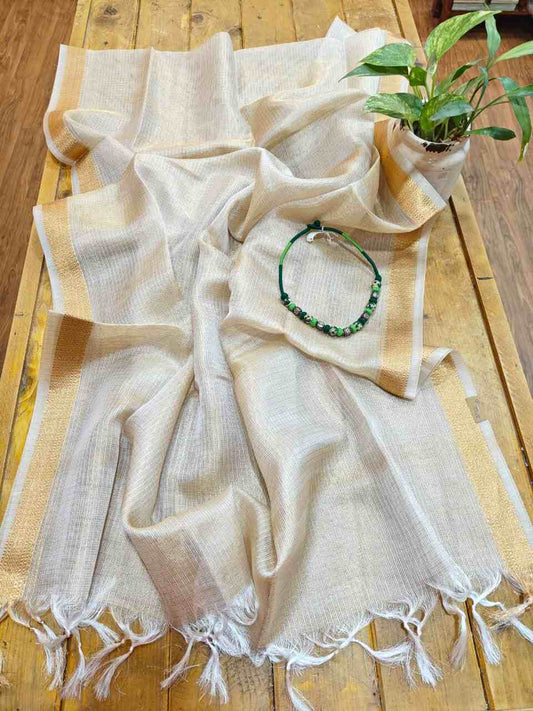 Desi Weaves Ivory Gold Semi Kota Silk Dupatta