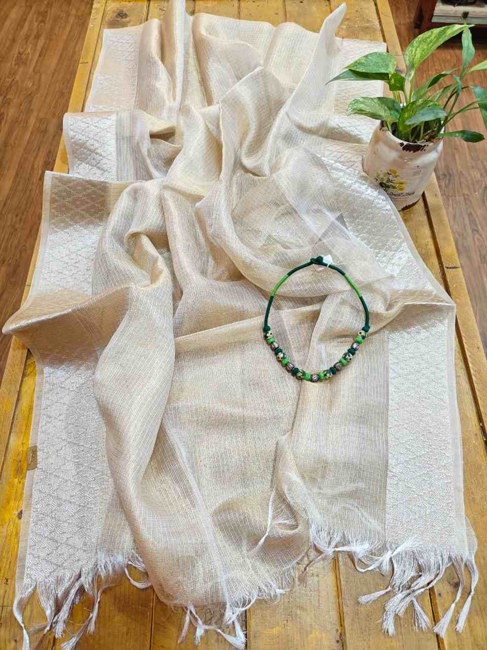 Desi Weaves Ivory Semi Kota  Silk Dupatta