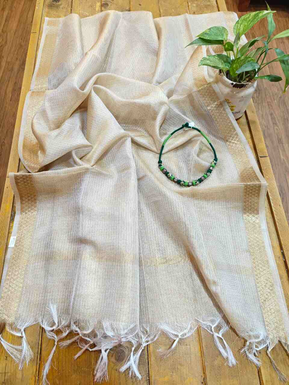 Desi Weaves Gold Border Semi Kota Silk Dupatta