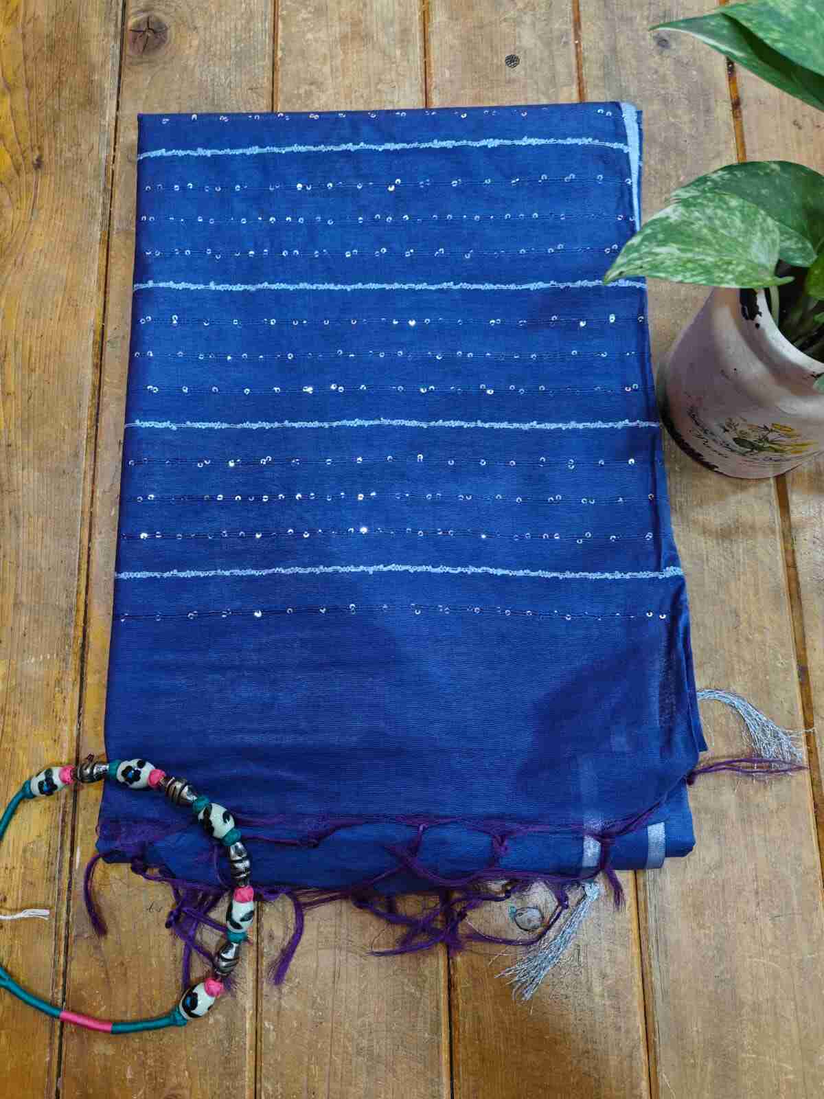 Blue Color Semi Tussar Silk Saree With Blouse