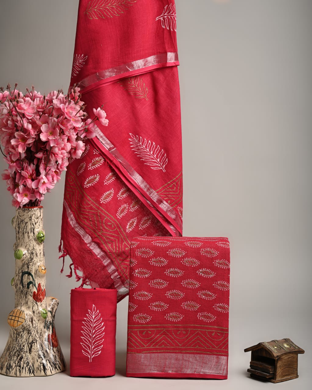 Block Print Cotton Linen Suit Dupatta Set