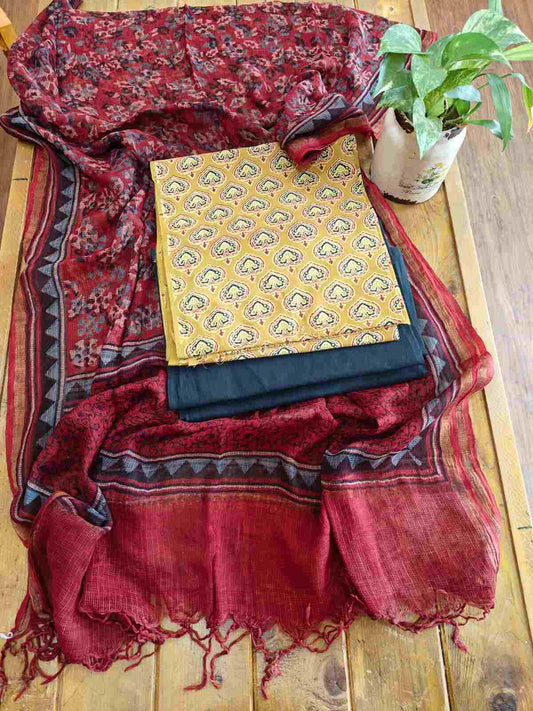 Ajrakh Cotton Top & Kota Ajrakh Dupatta Suit Set