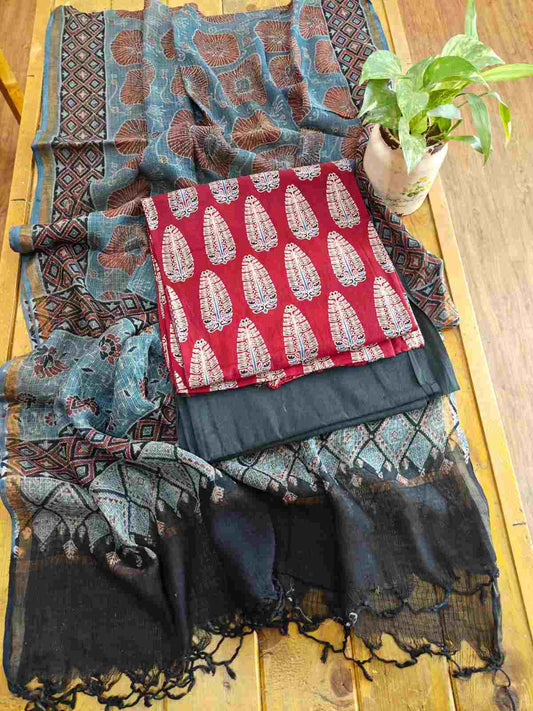 Ajrakh Cotton Top & Kota Ajrakh Dupatta Suit Set