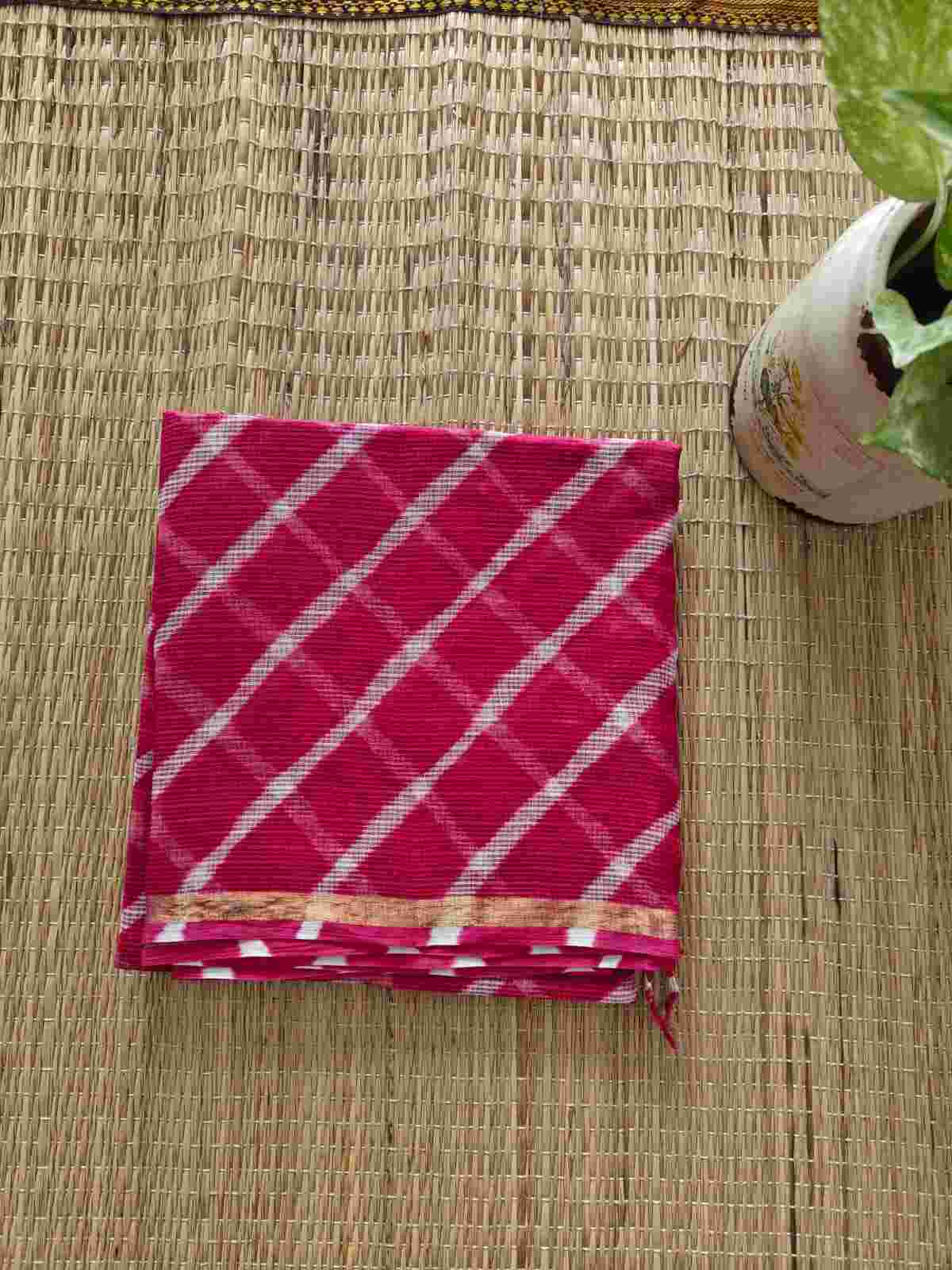 Magenta Kota Doria Dupatta - Desi Weaves