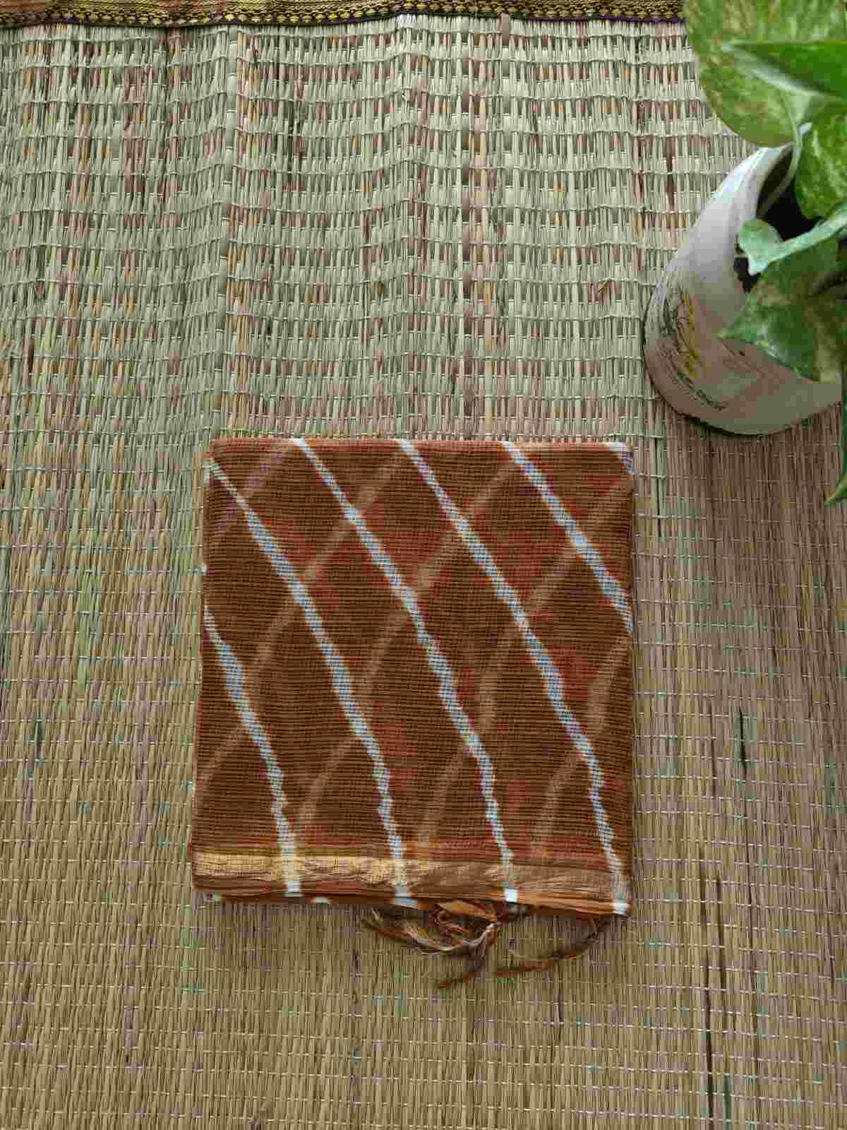 Brown Kota Doria Dupatta - Desi Weaves