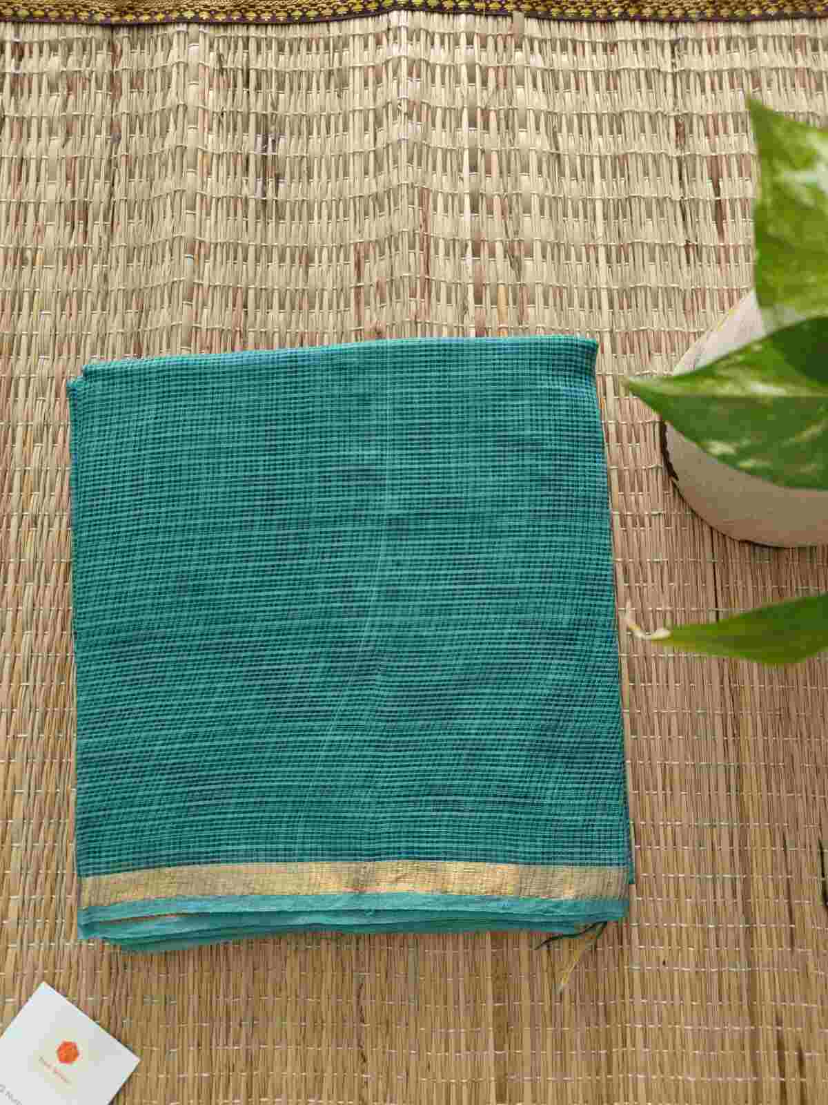 Dark Sea Green Cotton Kota Doria Zari Border Dupatta