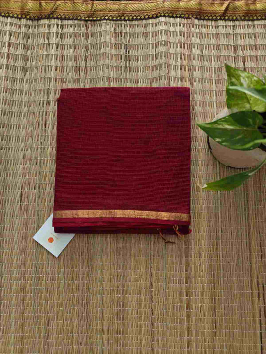 Dark Maroon Cotton Kota Doria Zari Border Dupatta