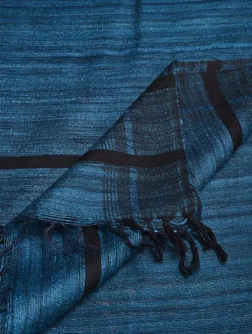 Blue Handloom Woven Pure Tussar Silk Dupatta