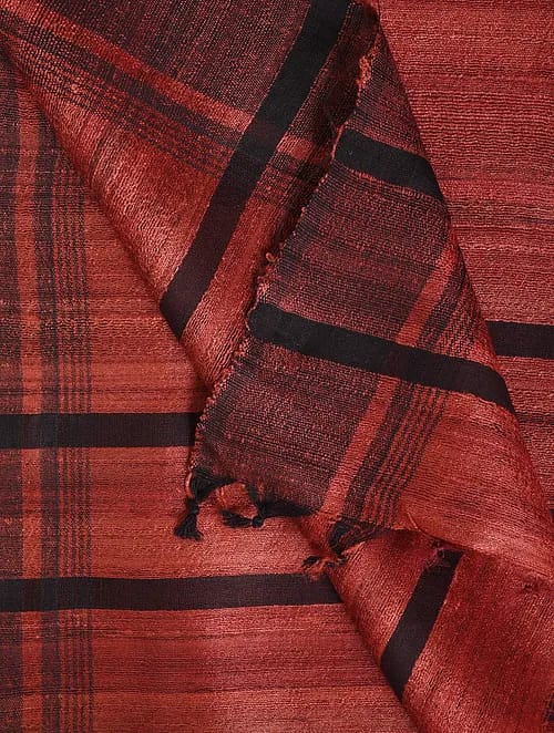 Rust Handloom Woven Pure Tussar Silk Dupatta