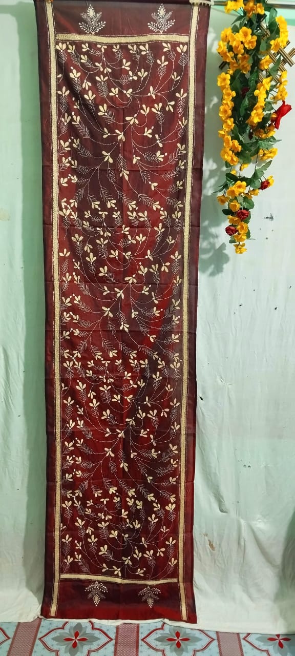 Hand Embroidered Bengal Kantha Stitch Bangalore Silk Stole