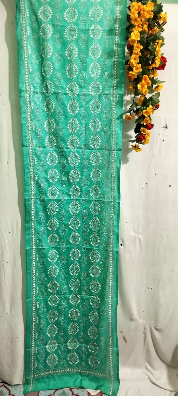 Hand Embroidered Bengal Kantha Stitch Bangalore Silk Stole