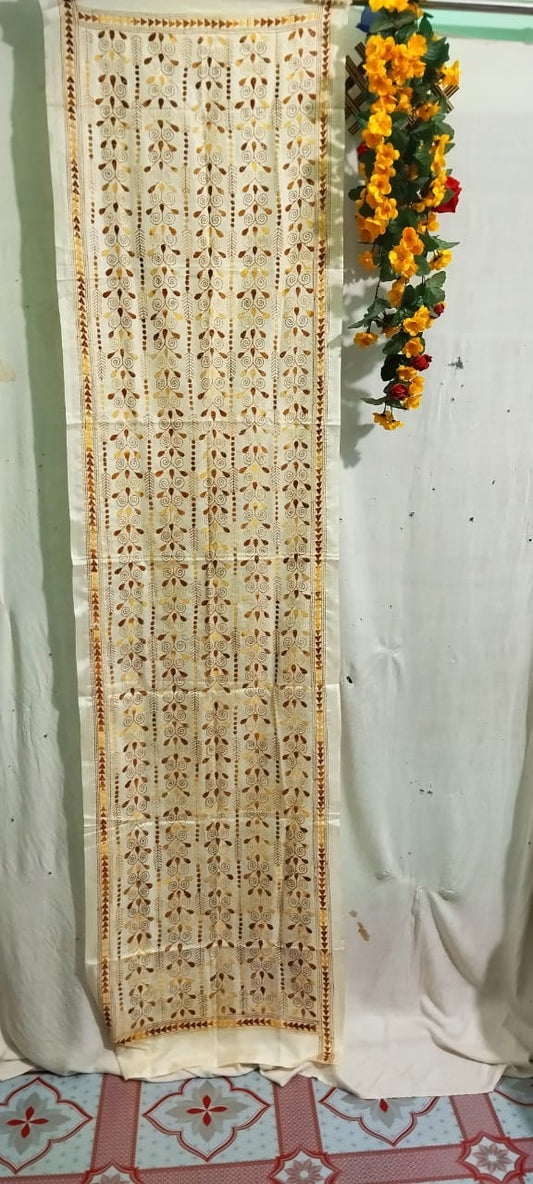 Hand Embroidered Bengal Kantha Stitch Bangalore Silk Stole