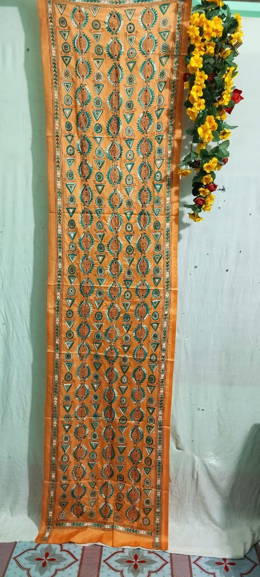 Hand Embroidered Bengal Kantha Stitch Bangalore Silk Stole