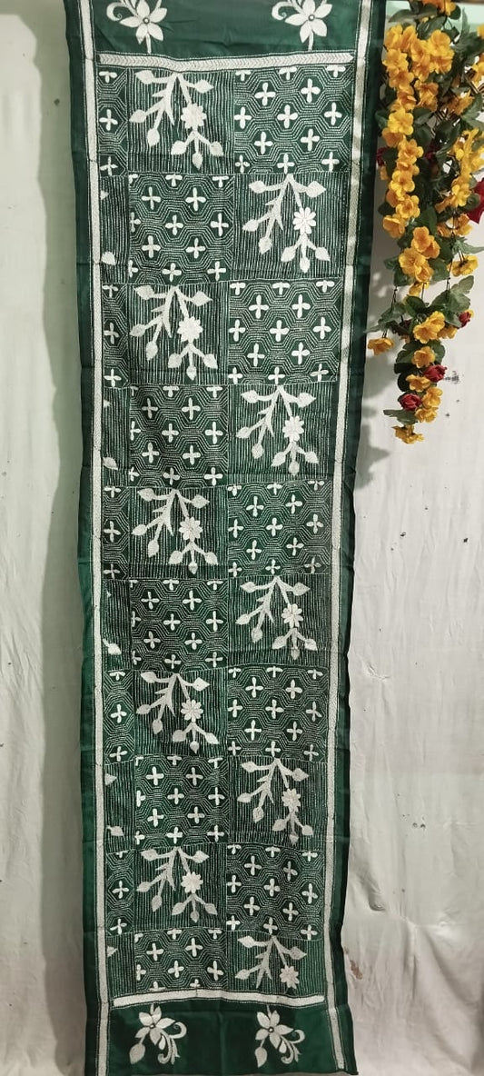 Hand Embroidered Bengal Kantha Stitch Bangalore Silk Stole