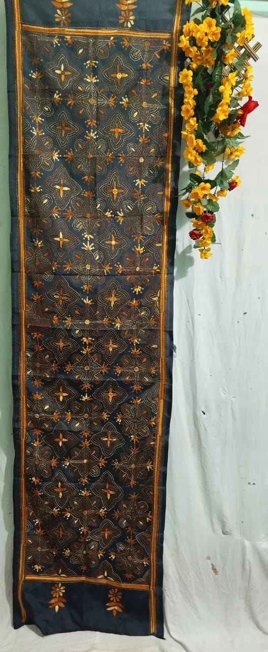 Hand Embroidered Bengal Kantha Stitch Bangalore Silk Stole