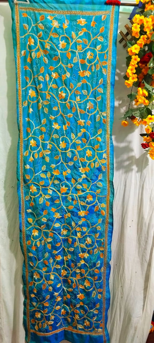 Hand Embroidered Bengal Kantha Stitch Bangalore Silk Stole