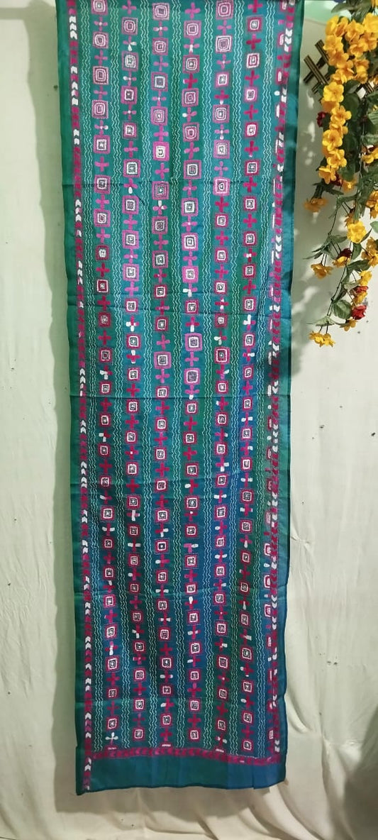 Hand Embroidered Bengal Kantha Stitch Silk Stole