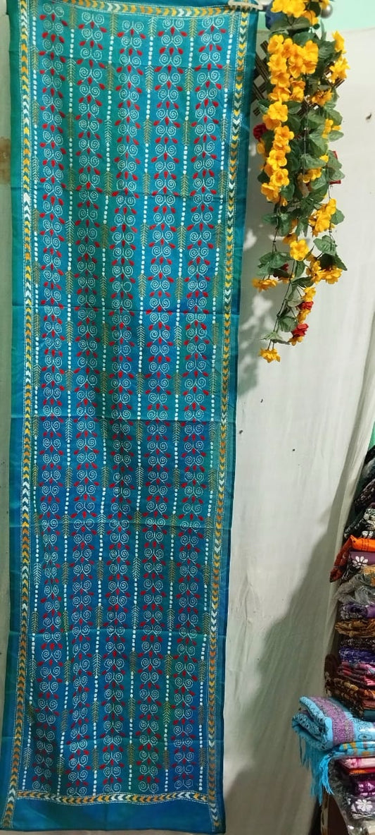 Hand Embroidered Bengal Kantha Stitch Silk Stole